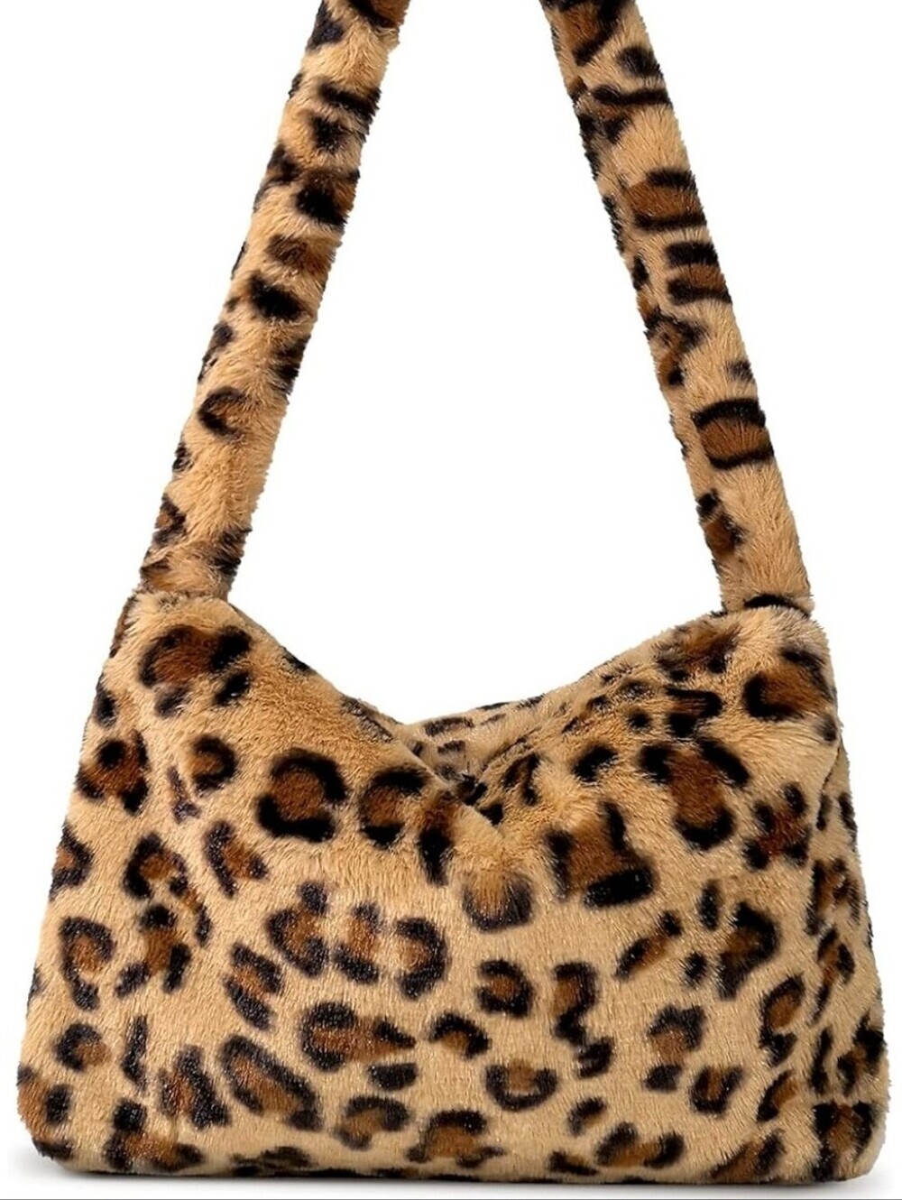 Leopard Print Faux Fur Shoulder Bag - Brown